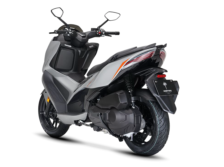 Zontes motos en San Isidro - parte trasera del scooter Zontes 368D gris con escape negro y portapatente visible