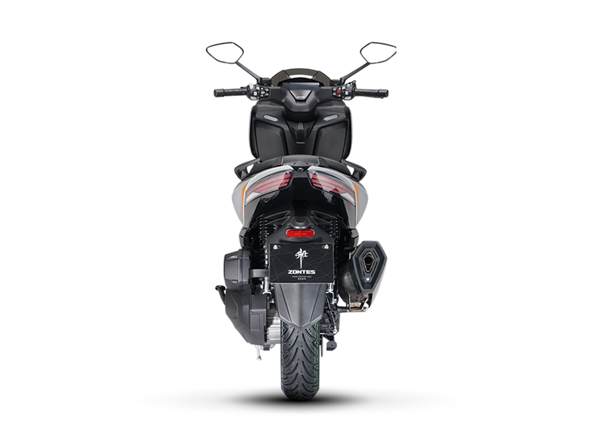 Zontes motos en San Isidro - scooter Zontes 368D gris visto desde atrás con manillar alto y rueda trasera centrada