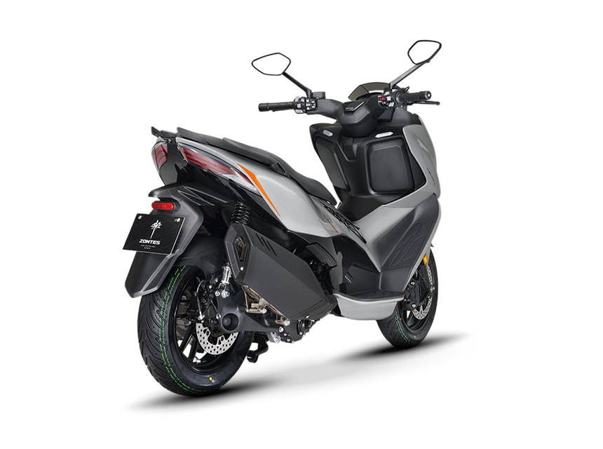 Zontes motos en San Isidro - scooter Zontes 368D gris con sector trasero negro, escape lateral y asiento doble