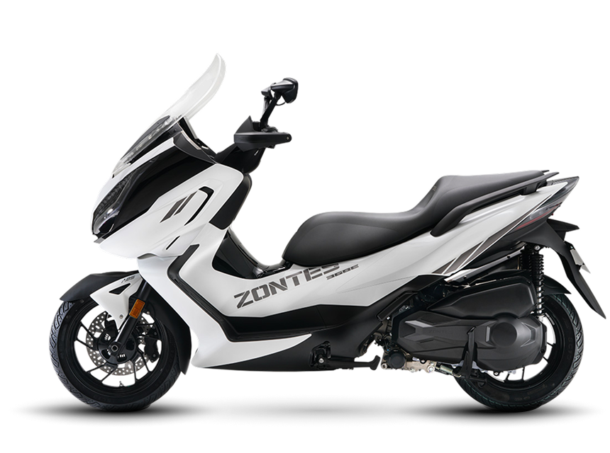 Zontes motos en San Isidro - scooter Zontes 368E blanco con asiento doble, escape oscuro y parabrisas alto