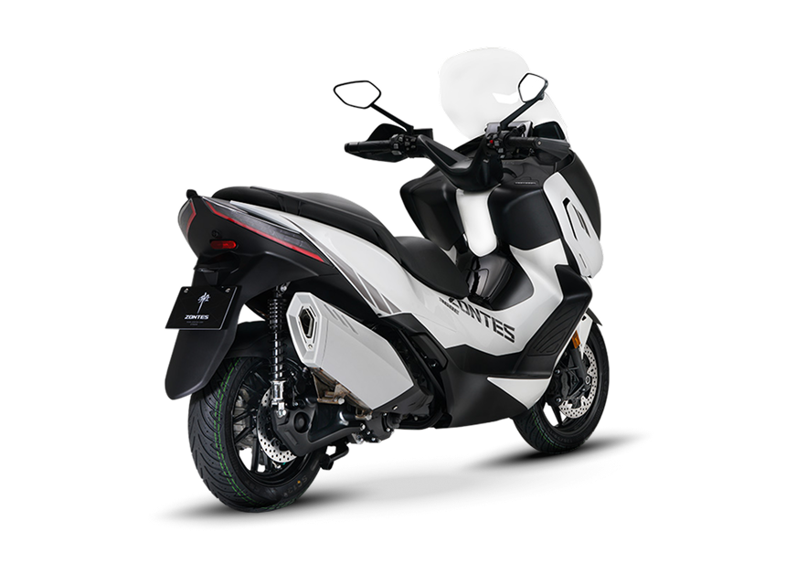Zontes motos en San Isidro - scooter Zontes 368E blanco con parte trasera elevada, escape lateral y llanta negra