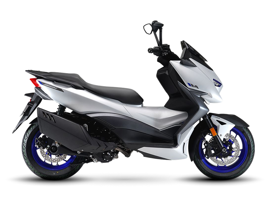Zontes motos en San Isidro - scooter Zontes 368M blanco con llantas azules, asiento doble y escape negro