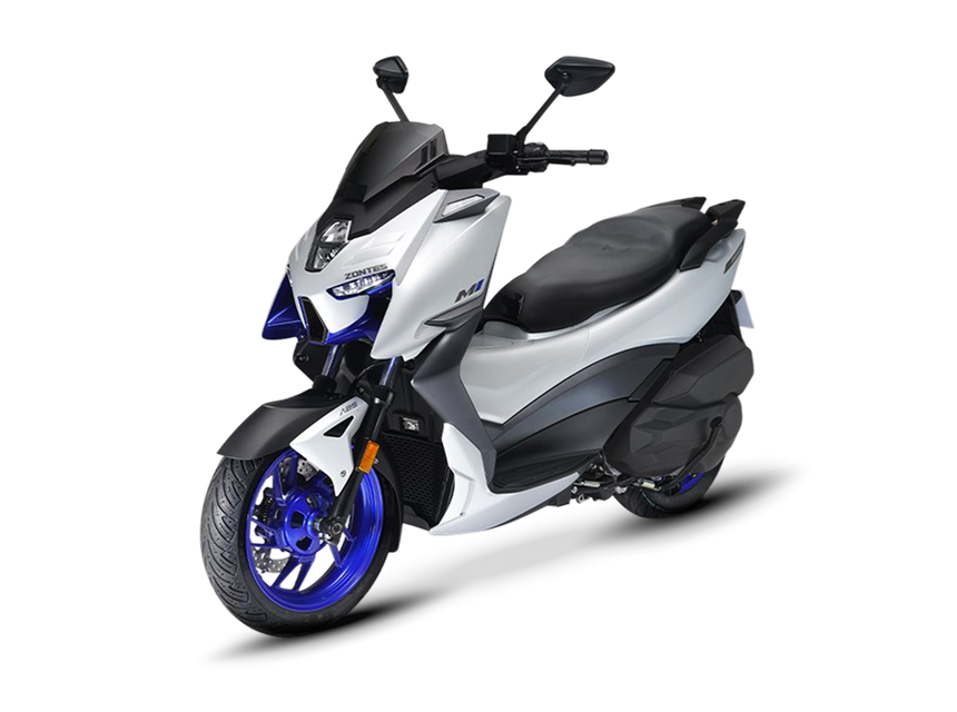 Zontes motos en San Isidro - scooter Zontes 368M blanco con rueda delantera azul, asiento doble y frente angular