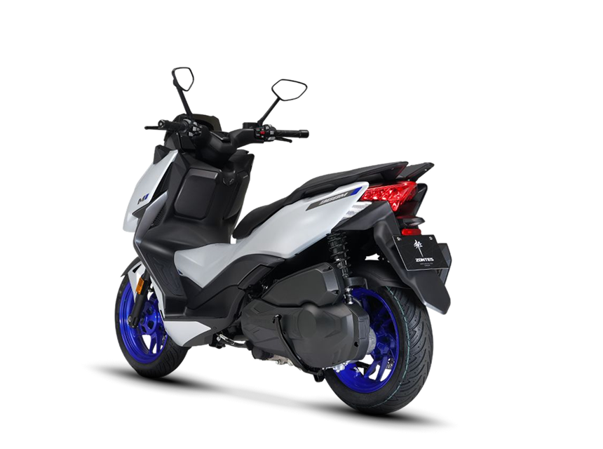 Zontes motos en San Isidro - scooter Zontes 368M blanco visto desde atrás con luz roja y escape lateral