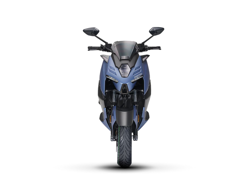 Zontes motos en San Isidro - frente del scooter Zontes 368M azul con espejos elevados y rueda delantera centrada