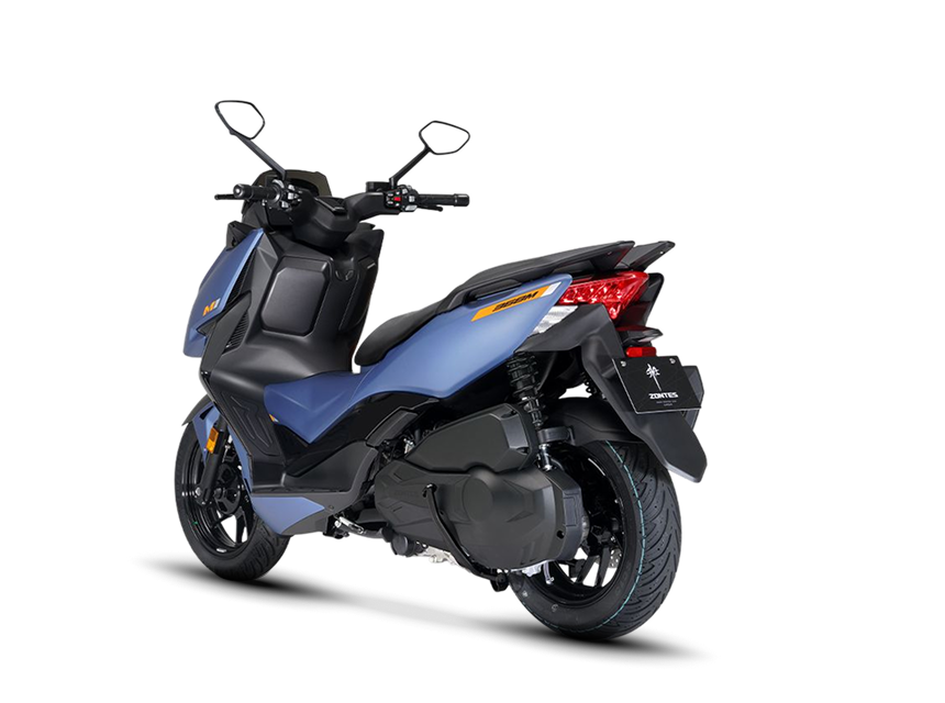 Zontes motos en San Isidro - parte trasera del scooter Zontes 368M azul con óptica roja y portapatente visible