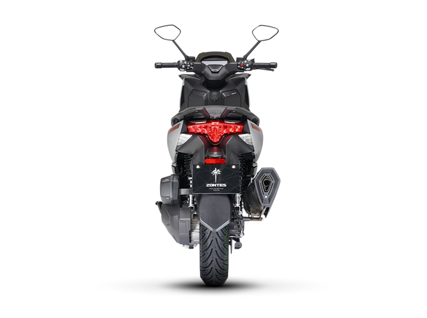 Zontes motos en San Isidro - scooter Zontes 368M gris visto desde atrás con luz roja y rueda trasera centrada