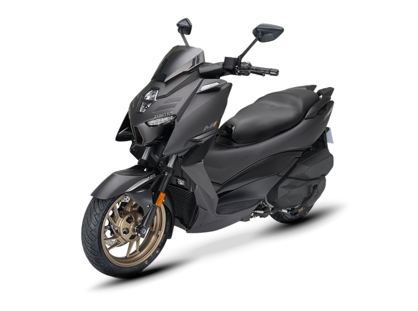 Zontes motos en San Isidro - scooter Zontes 368M negro con rueda delantera dorada, asiento doble y carenado angular
