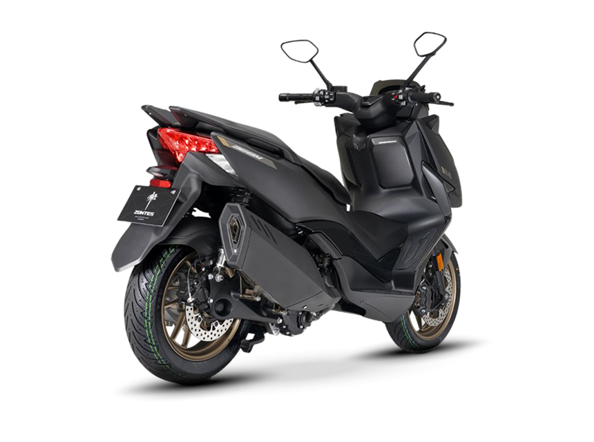 Zontes motos en San Isidro - scooter Zontes 368M negro con parte trasera elevada, escape lateral y llanta dorada