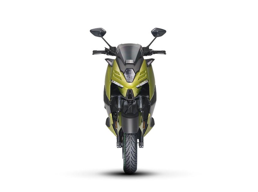 Zontes motos en San Isidro - frente del scooter Zontes 368M verde con espejos elevados y rueda delantera centrada