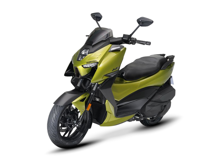 Zontes motos en San Isidro - scooter Zontes 368M verde con rueda delantera negra, asiento doble y carenado angular