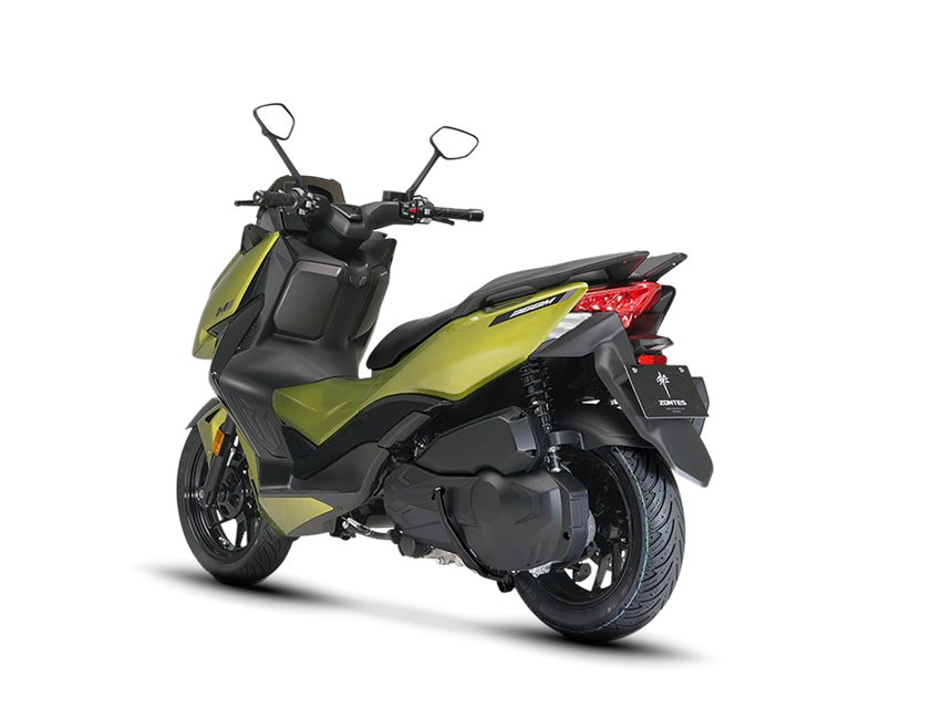 Zontes motos en San Isidro - parte trasera del scooter Zontes 368M verde con óptica roja y portapatente visible