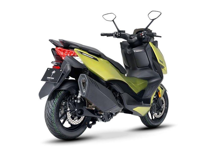 Zontes motos en San Isidro - scooter Zontes 368M verde con parte trasera elevada, escape lateral y llanta negra
