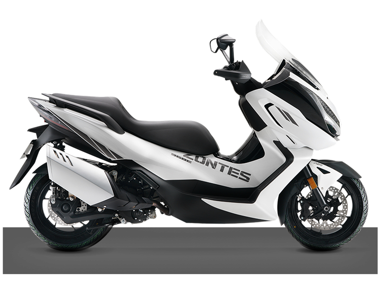 Zontes motos en San Isidro - scooter Zontes 368E blanco con parabrisas alto, asiento doble y perfil lateral